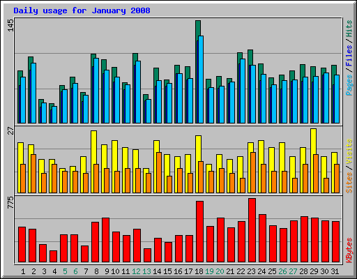 Daily usage for January 2008